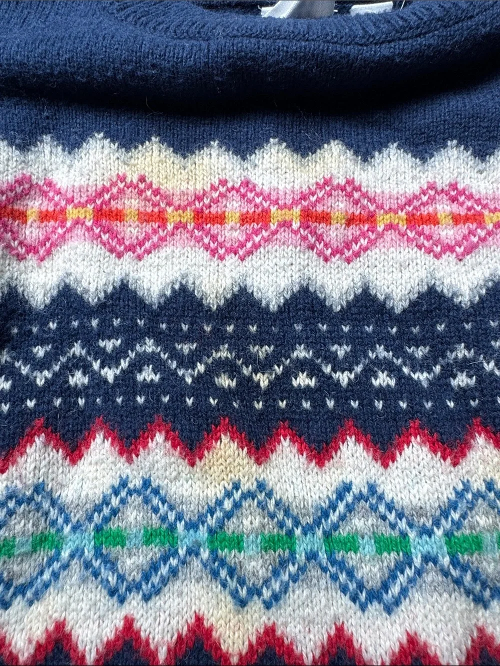 GAP Navy Fair Isle Crewneck Sweater Tunic with Pink, Green & Blue Accents
